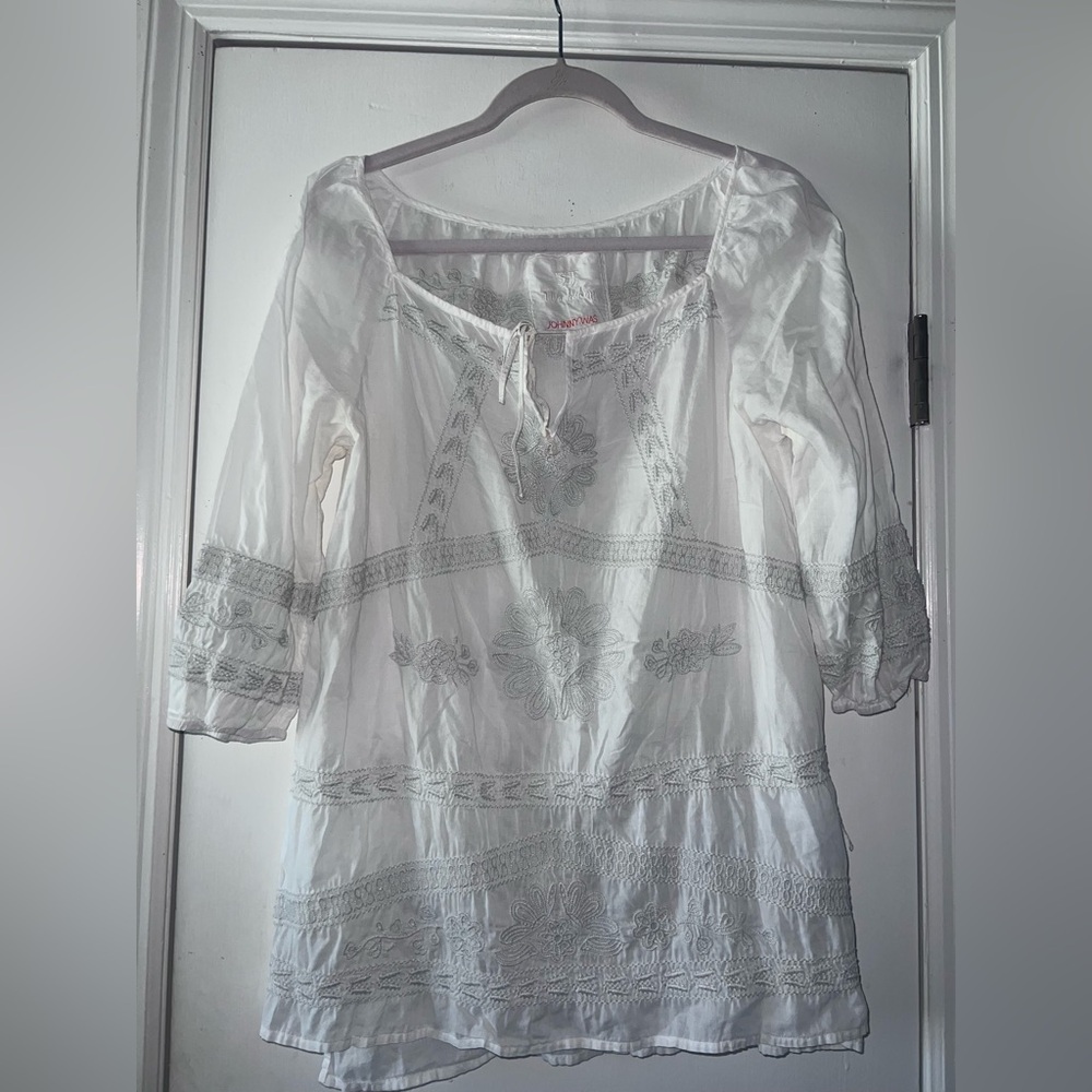 Johnny Was White Embroidered Cotton Tunic